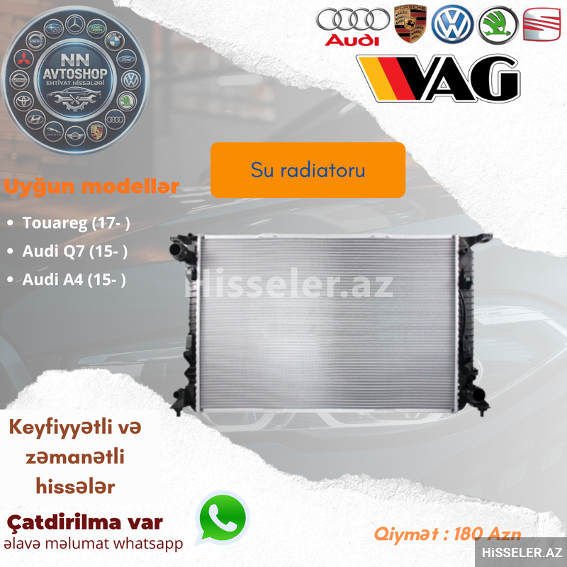 Volkswagen Audi modeli üçün su radiatoru Volkswagen Audi modeli üçün su radiatoru
